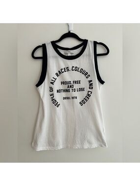 DIESEL Tank Top Graphic Logo People of All Races Colours and Creeds 100% Cotton